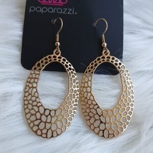 Paparazzi Gold Crescent Earrings with Textured Design